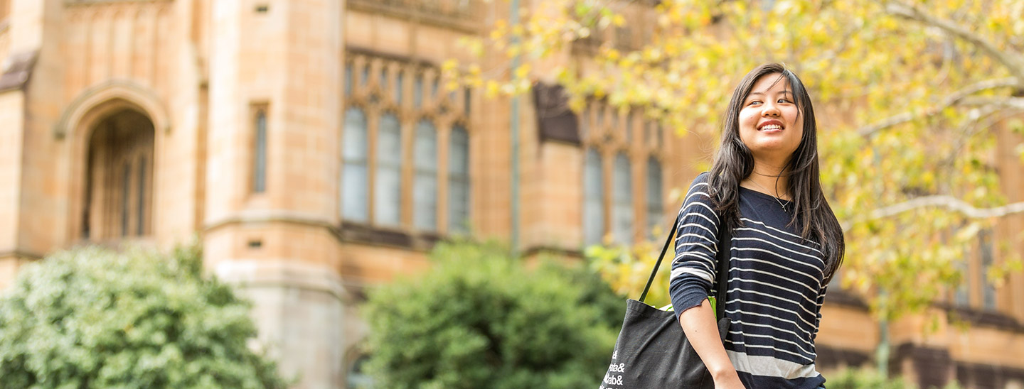 Student on campus happy