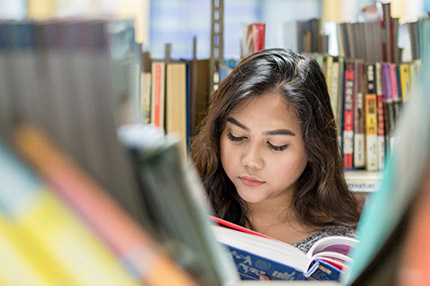 Student working in library