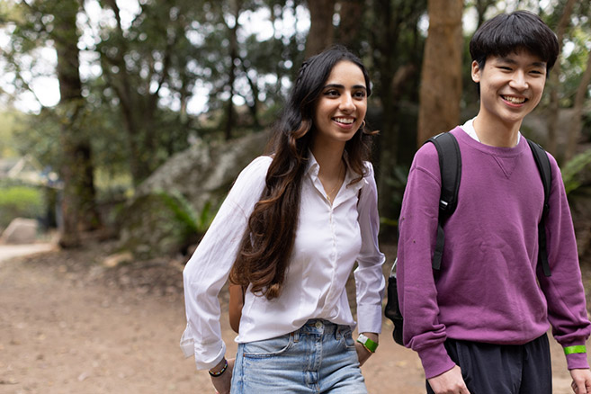 Students walking around together outside