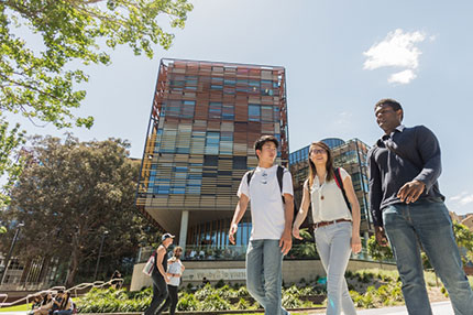 Students walking outside sunny